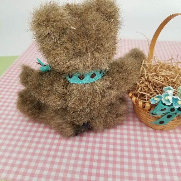 BOYDS STUFFED BROWN TEDDY BEAR, JOINTED 6" WITH BASKET VINTAGE LIKE NEW - Picture 3 of 6